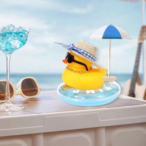 Beach Rubber Duck W/Sun Hat, Swim Ring, Necklace, Glasses & Sunshade, DIY Assemb - Picture 3 of 5